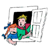 CHILDREN IN OPEN WINDOW