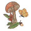 MUSHROOM, ACORN, AND BUTTERFLY